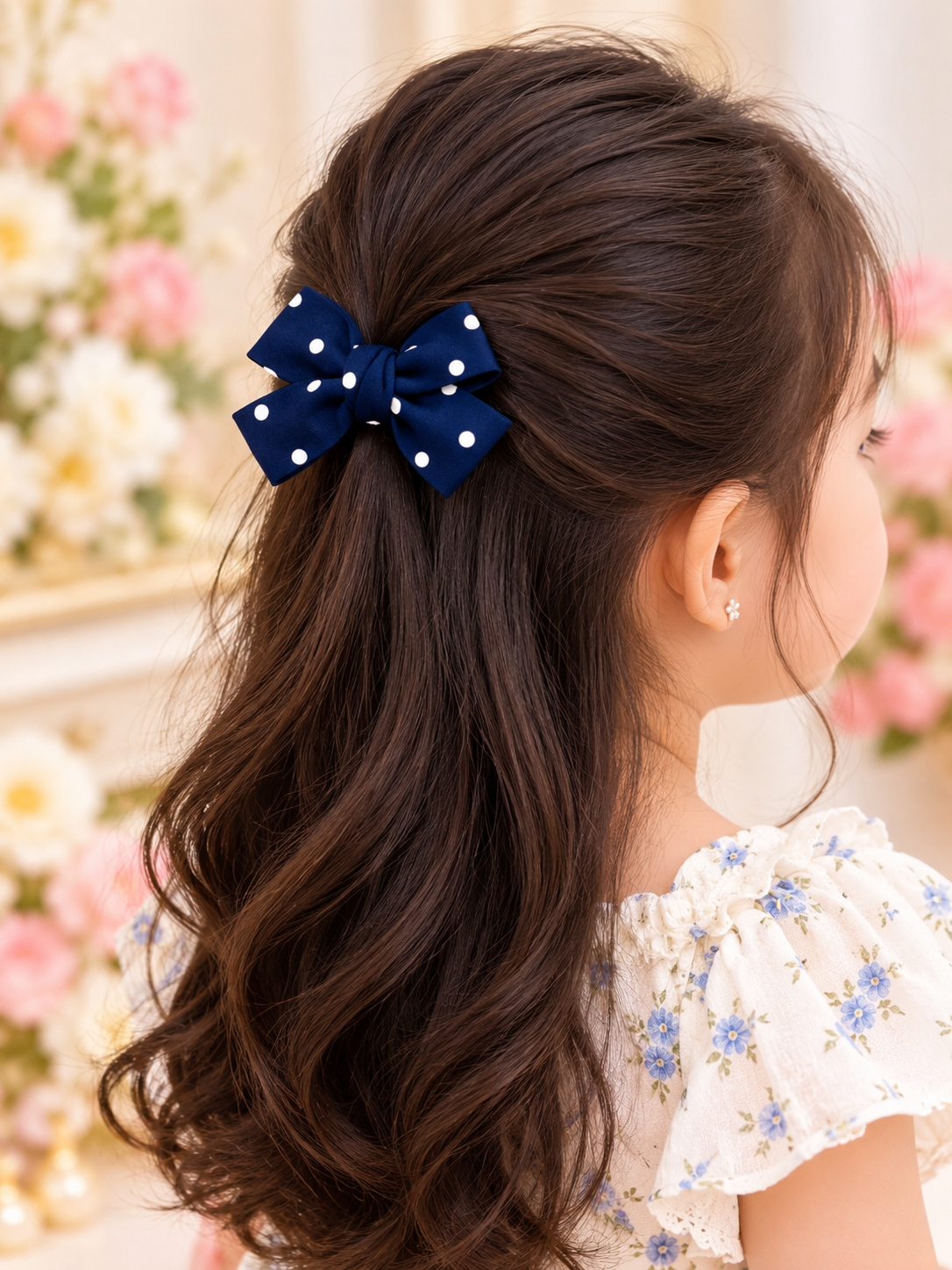Navy Blue Polka Dot Bow Hair Pin Set