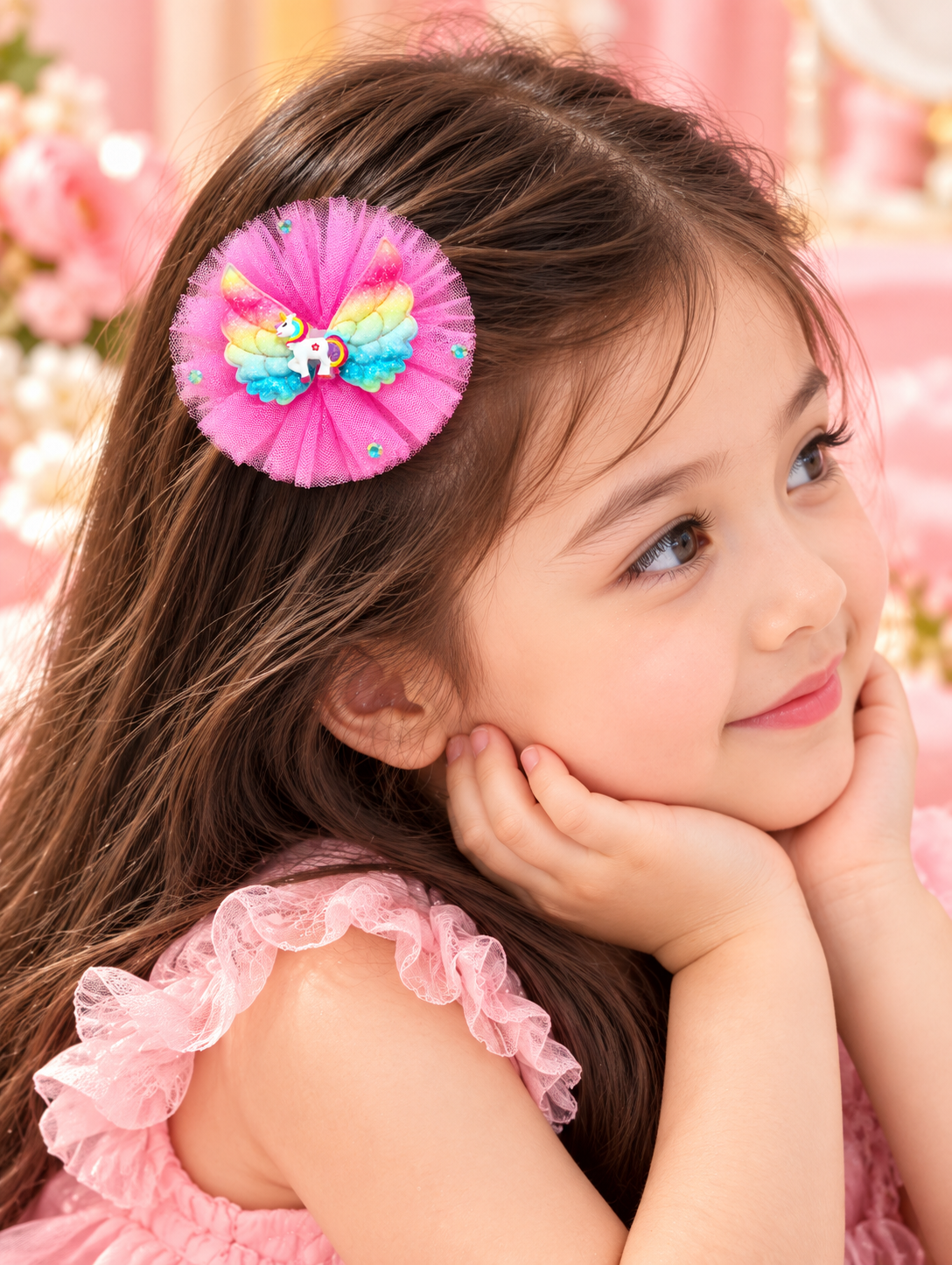 Pink Unicorn Tulle Kids Hair Pin