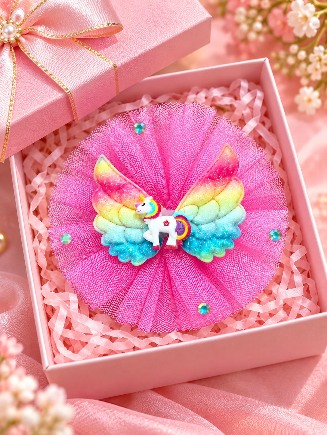 Pink Unicorn Tulle Kids Hair Pin
