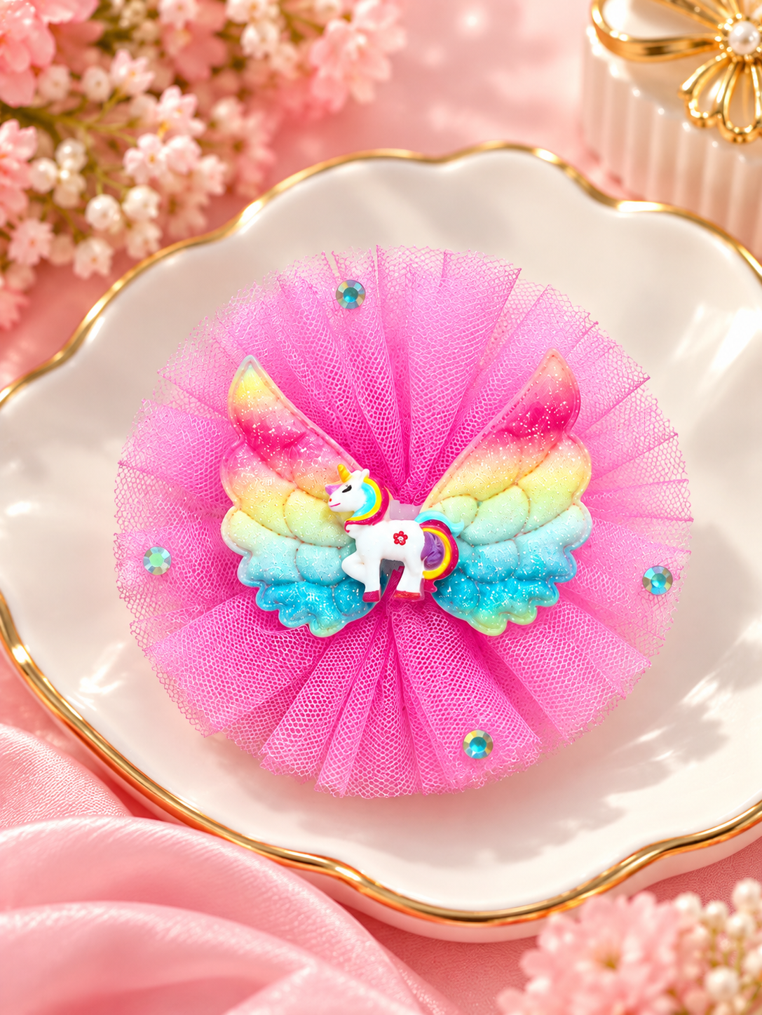 Pink Unicorn Tulle Kids Hair Pin