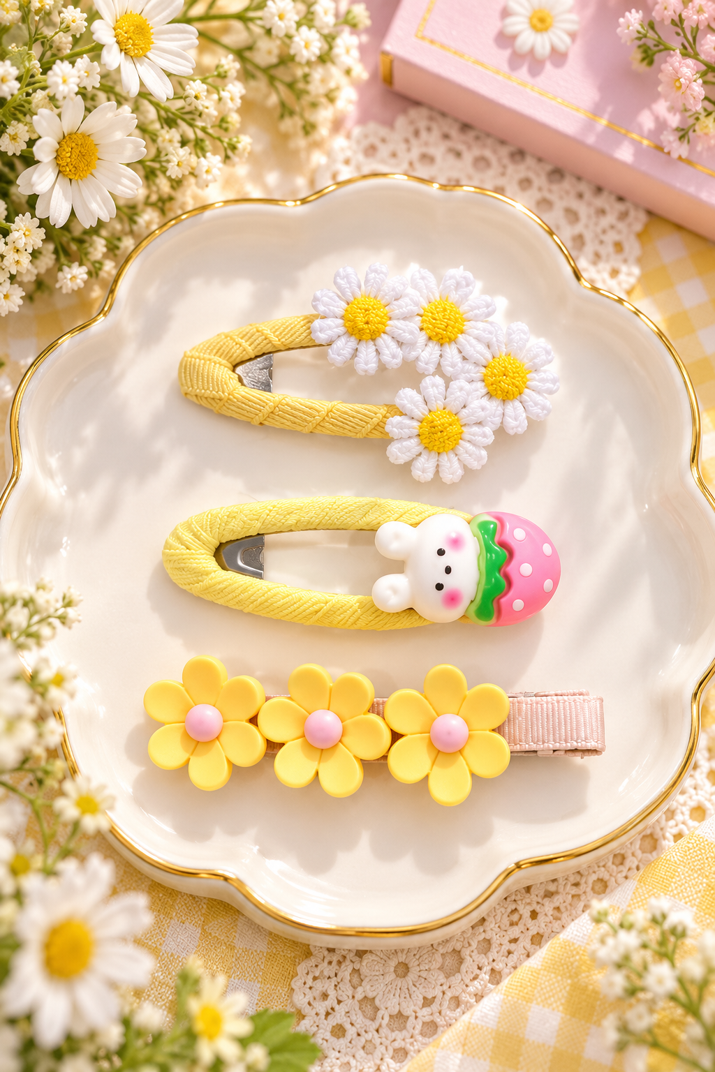 Kids Floral Bunny Hair Pin Set
