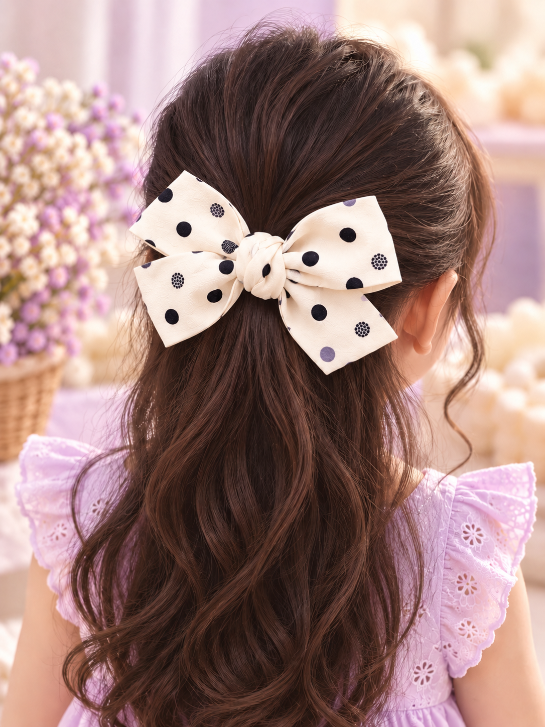 Cream Polka Dot Bow Hair Pin Set