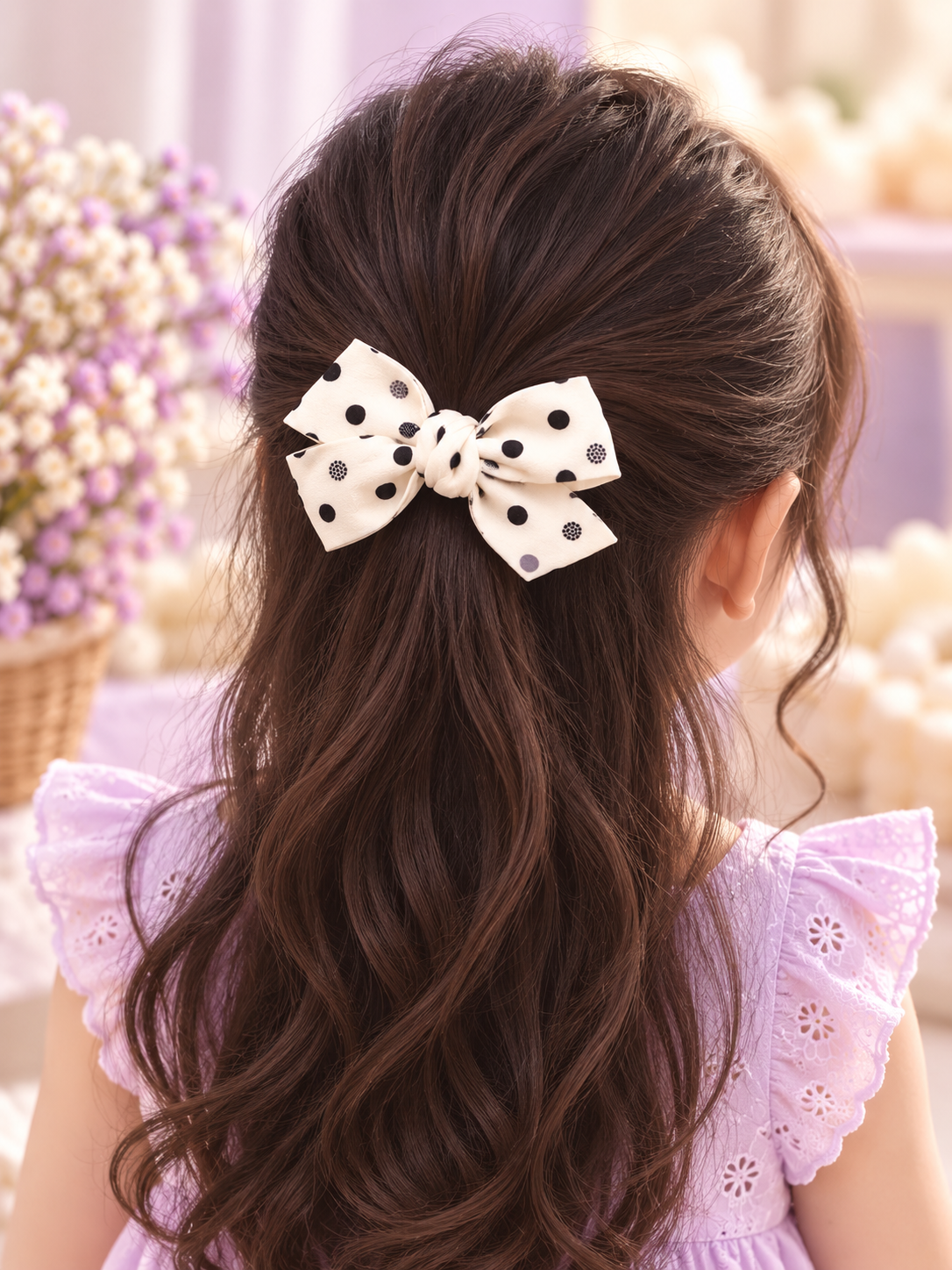 Cream Polka Dot Bow Hair Pin Set