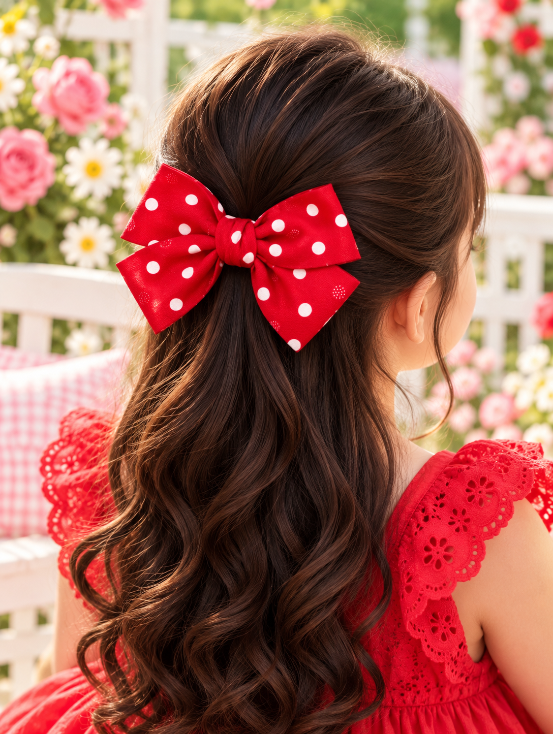 Kids Red Polka Dot Bow Hair Pin Set