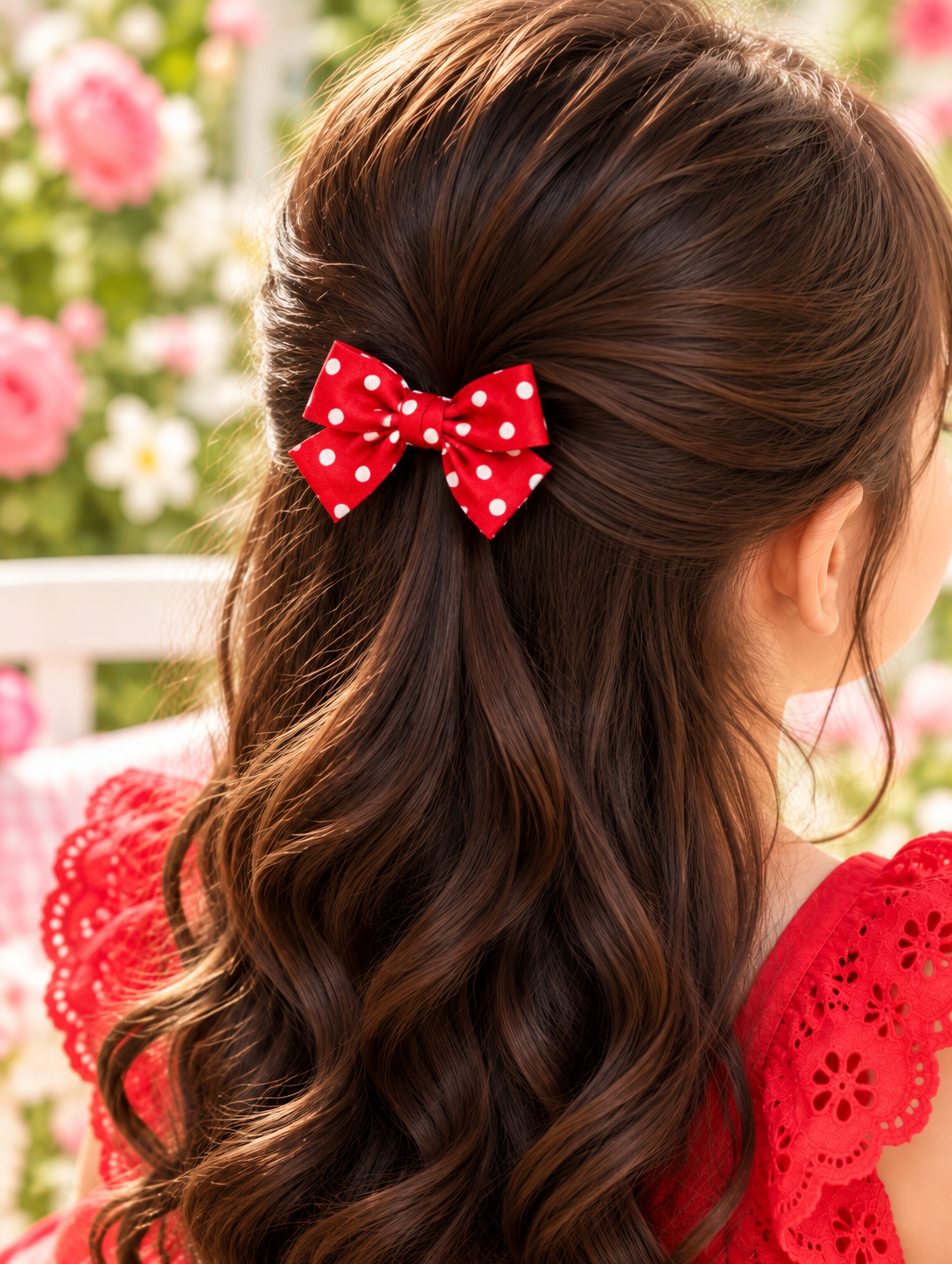 Kids Red Polka Dot Bow Hair Pin Set