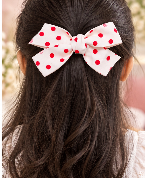 White Red Polka Dot Bow Hair Pin Set