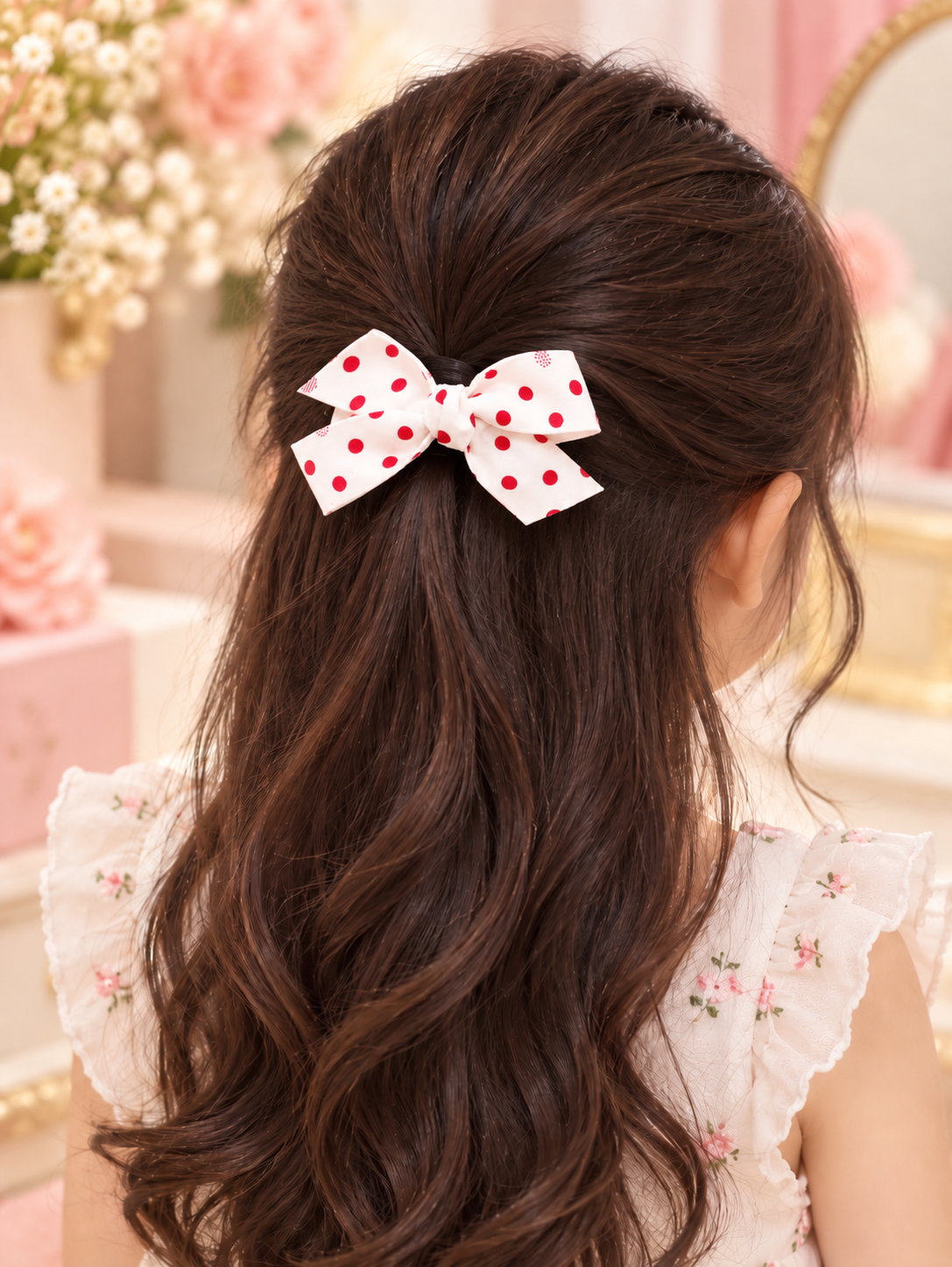 White Red Polka Dot Bow Hair Pin Set
