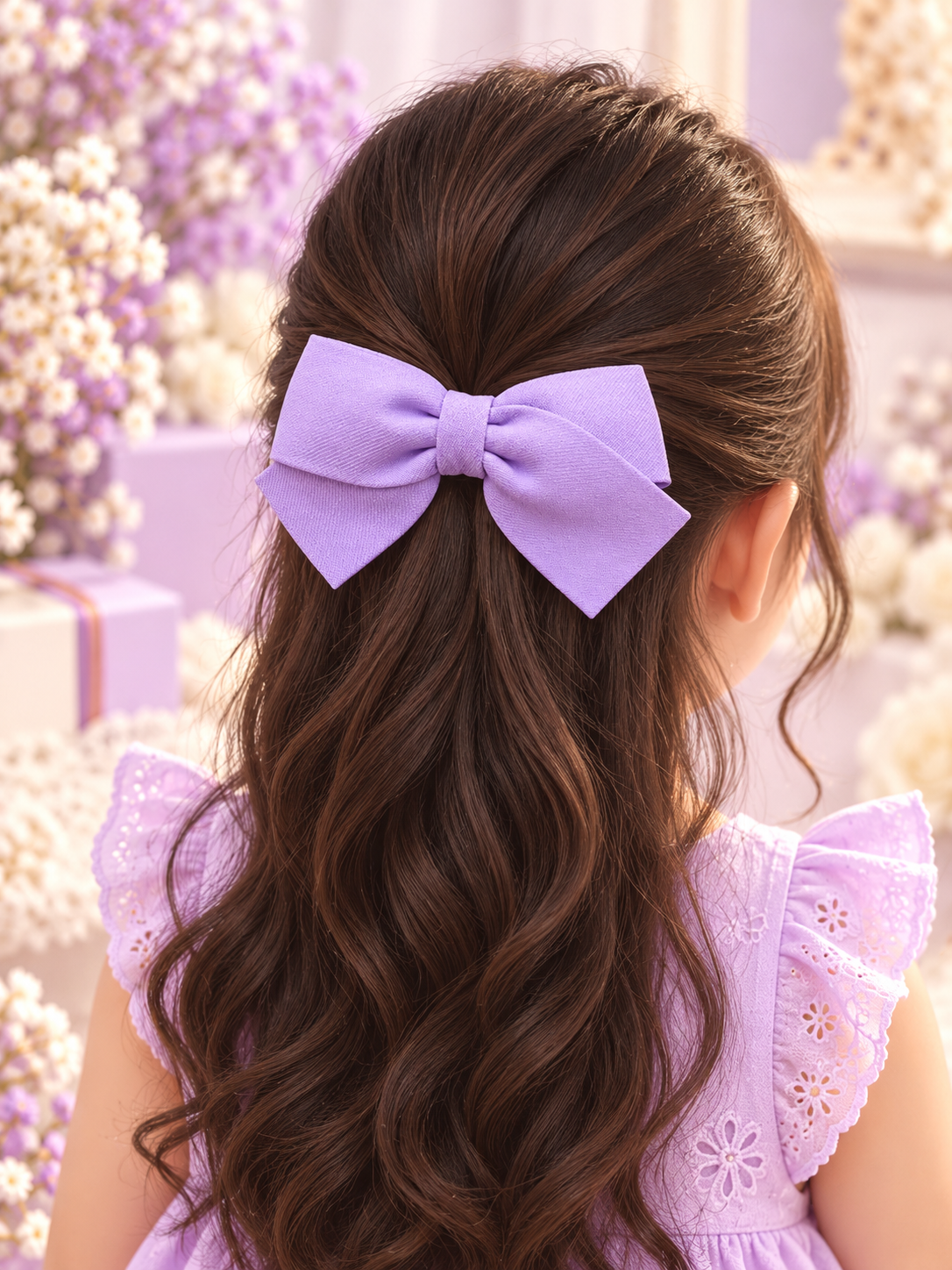 Purple Bow & Lace Kids Hair Pin Set
