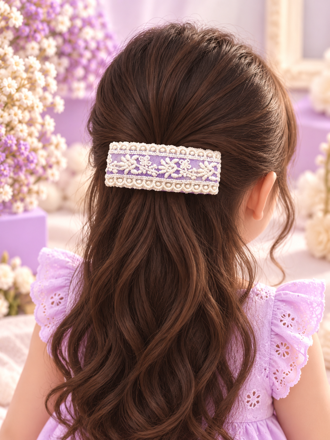 Purple Bow & Lace Kids Hair Pin Set