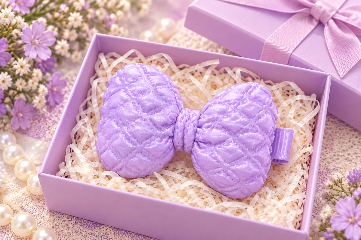 Lavender Quilted Bow Hair Pin