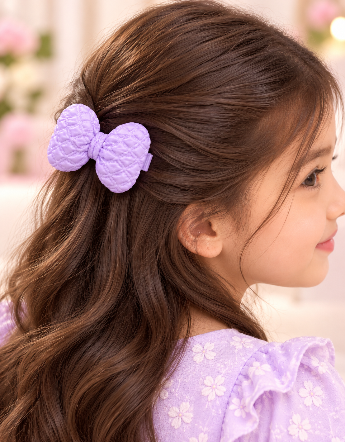 Lavender Quilted Bow Hair Pin