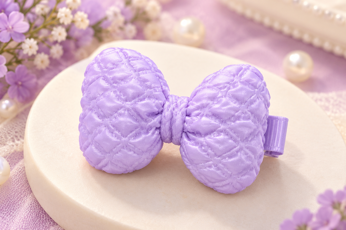 Lavender Quilted Bow Hair Pin