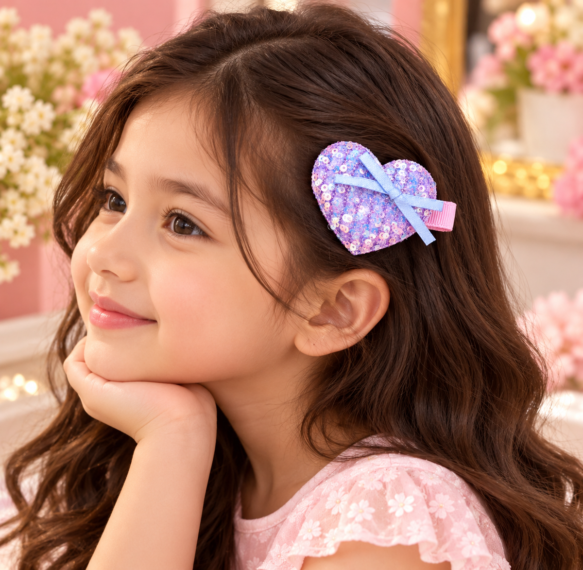 Purple Sequin Heart Kids Hair Pin