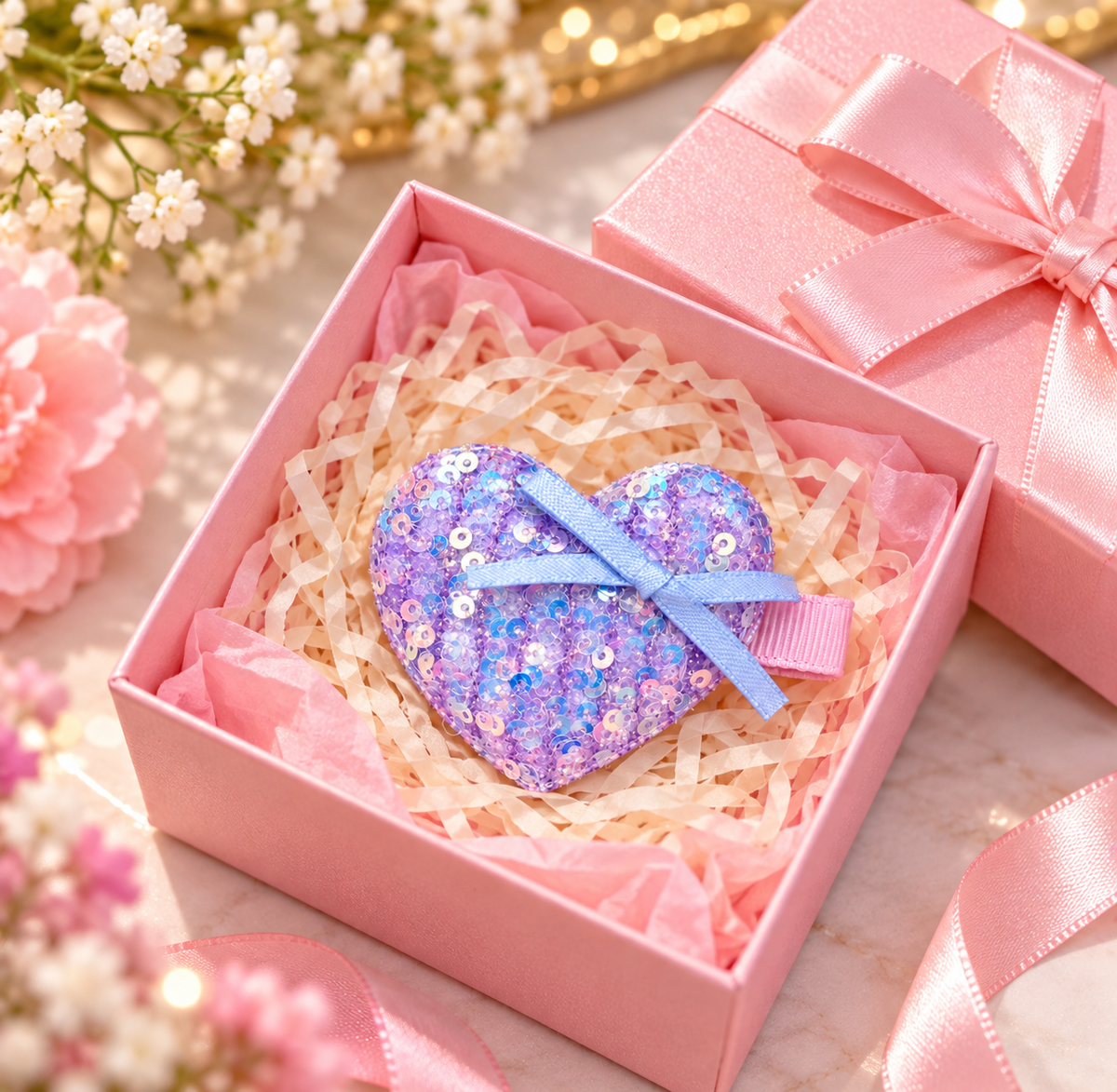 Purple Sequin Heart Kids Hair Pin