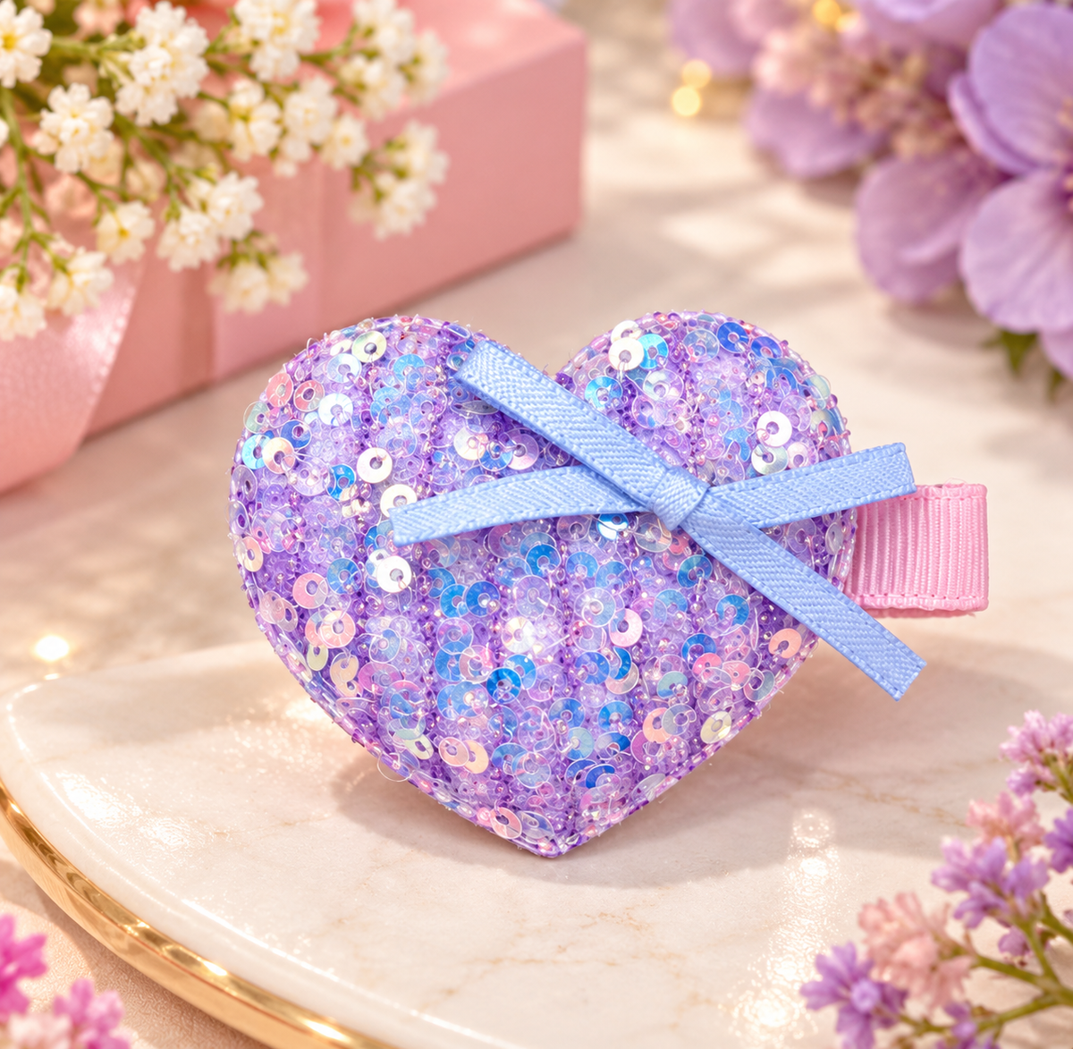 Purple Sequin Heart Kids Hair Pin