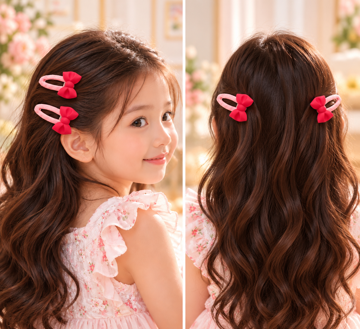 Kids Red Bow Hair Pin Set