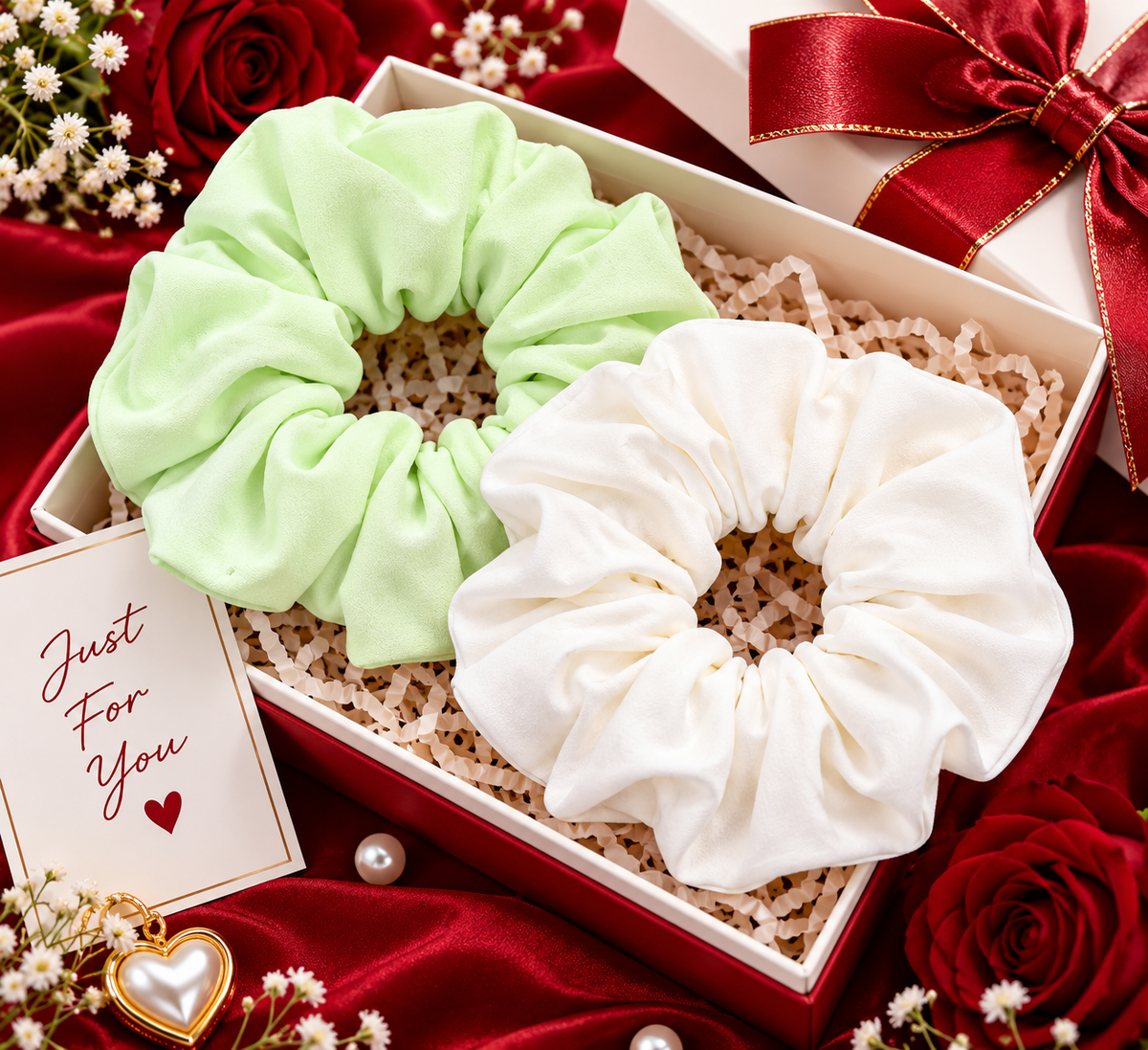 Mint Green & White Small Scrunchie Set of 2