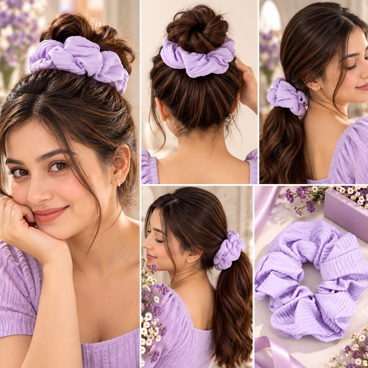 Small Lavender Ribbed Scrunchie