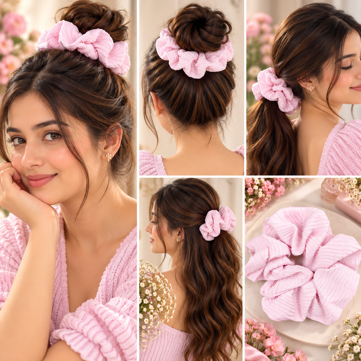 Small Light Pink Ribbed Scrunchie
