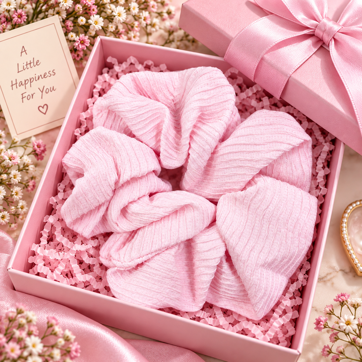 Small Light Pink Ribbed Scrunchie
