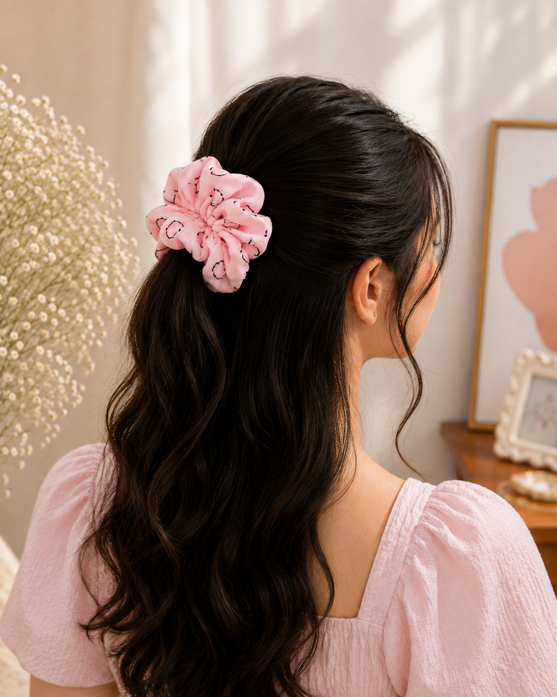 Pink Printed Big Scrunchie