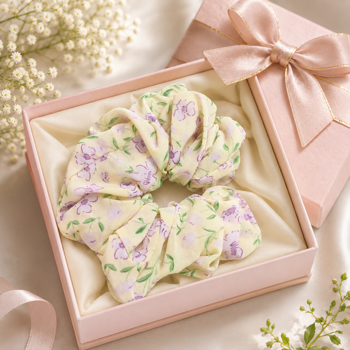 Cream Floral Big Scrunchie