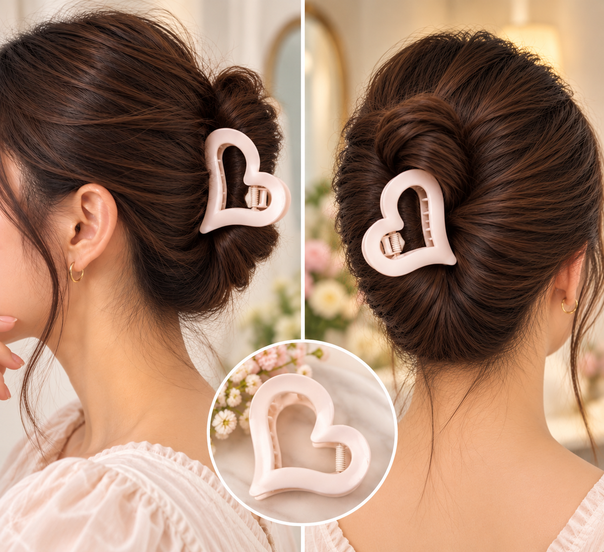 Cream Heart Hair Claw Clip