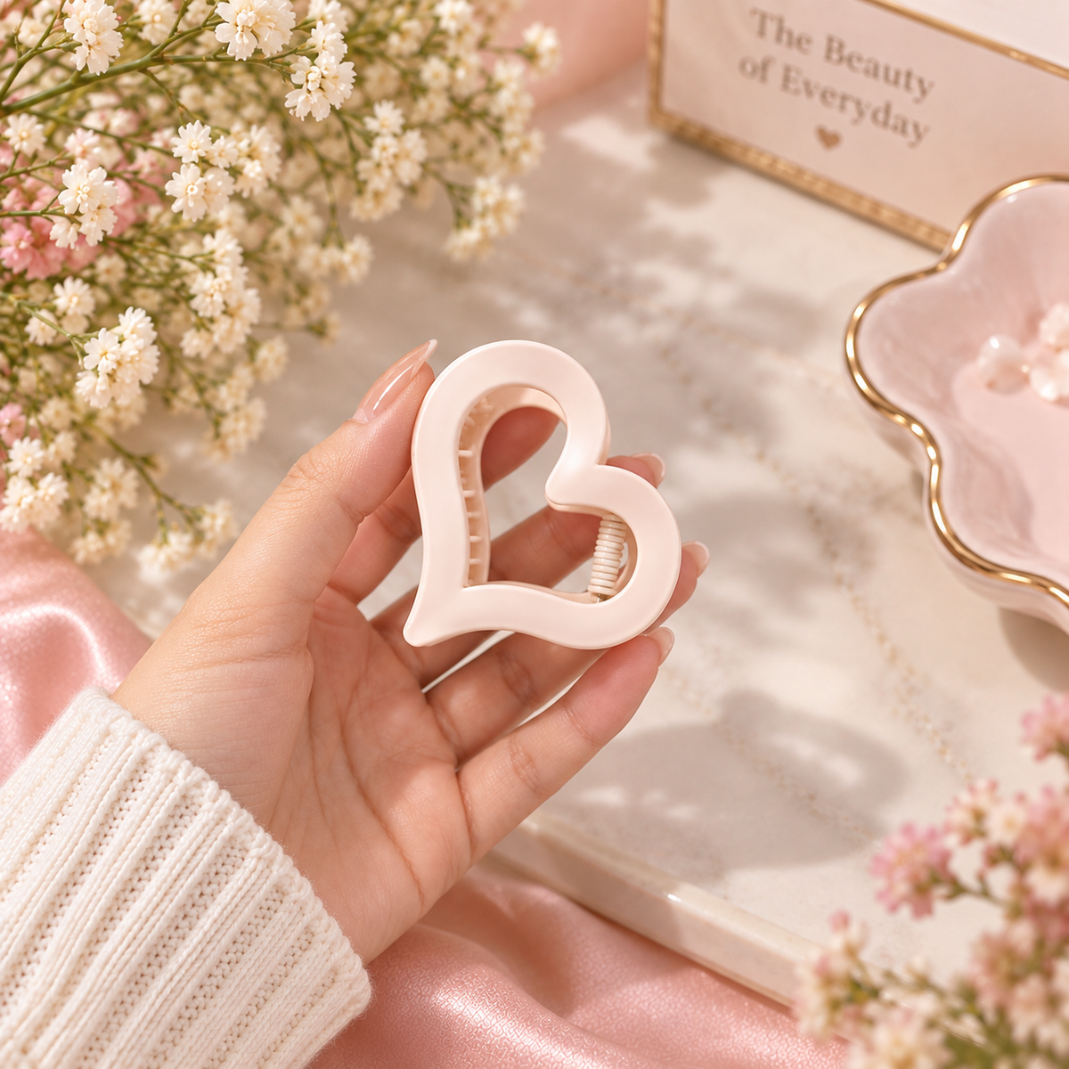 Cream Heart Hair Claw Clip