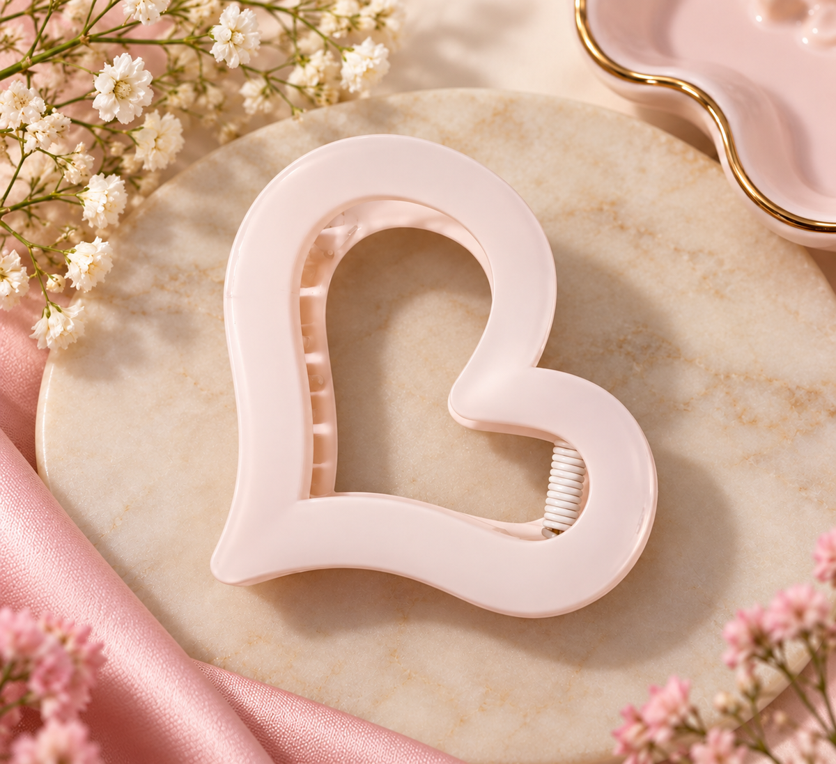 Cream Heart Hair Claw Clip
