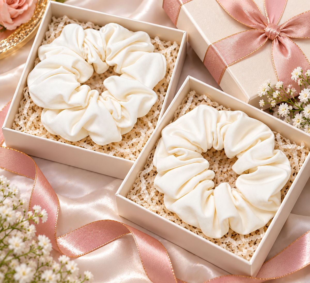White Small Scrunchie Set of 2