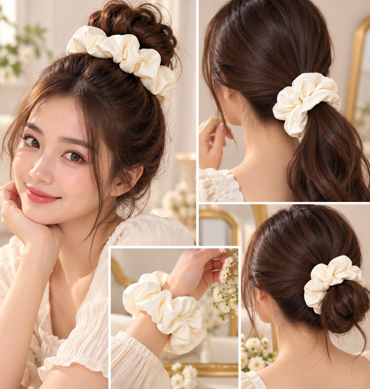 White Small Scrunchie Set of 2