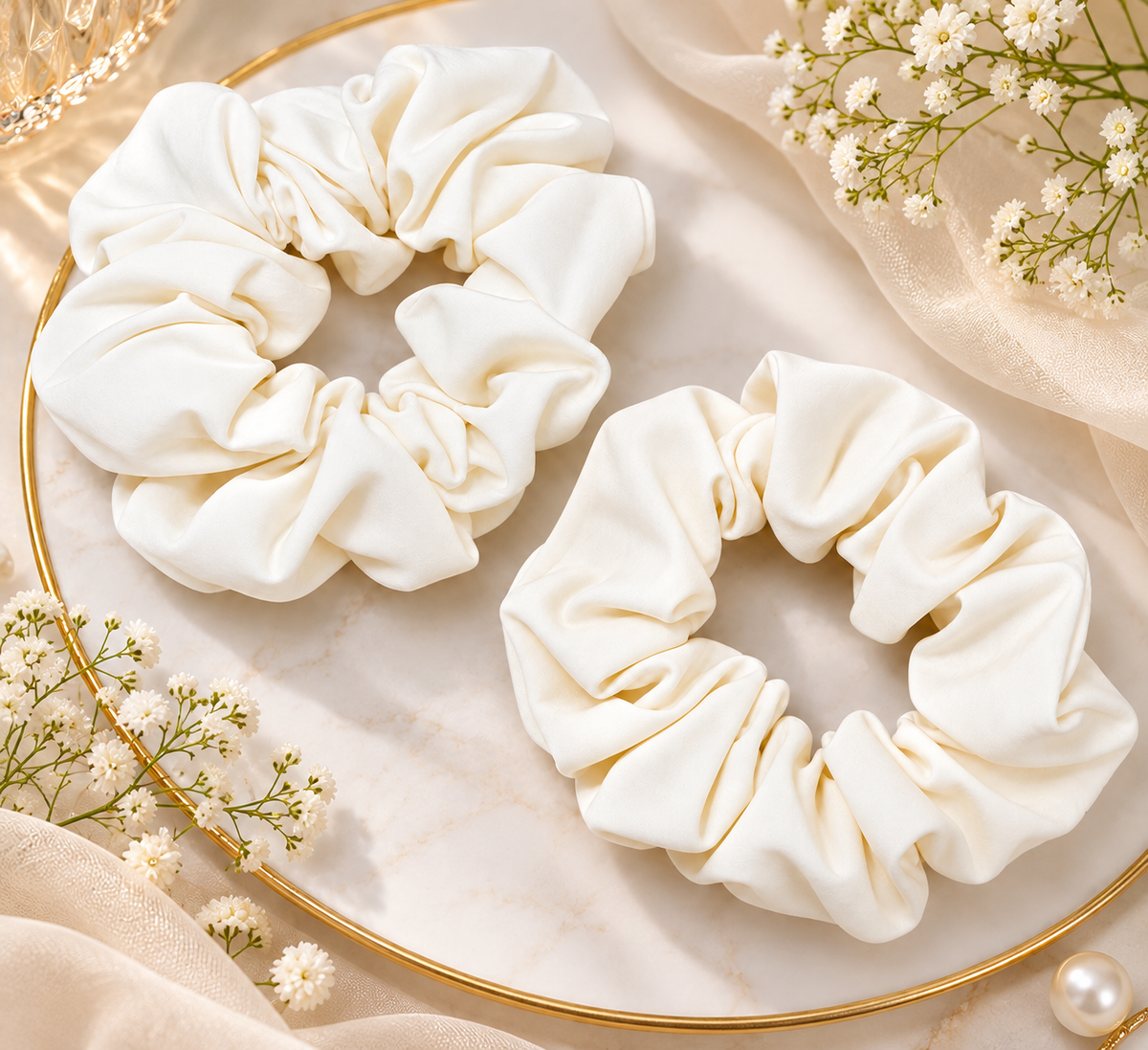 White Small Scrunchie Set of 2