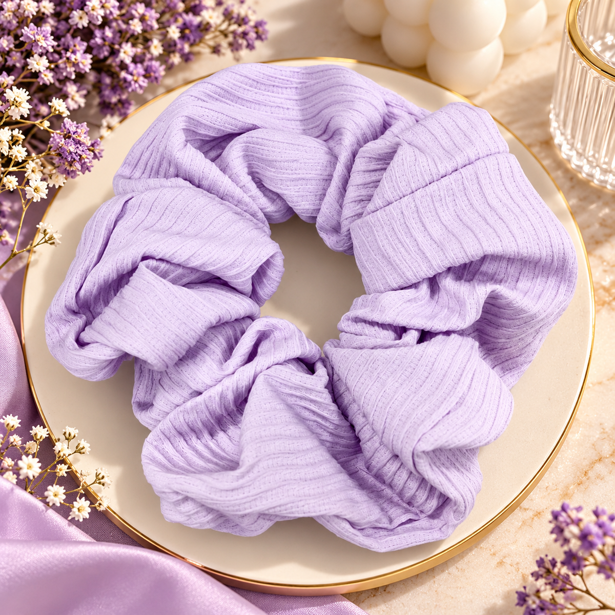 Lavender Ribbed Small Scrunchie