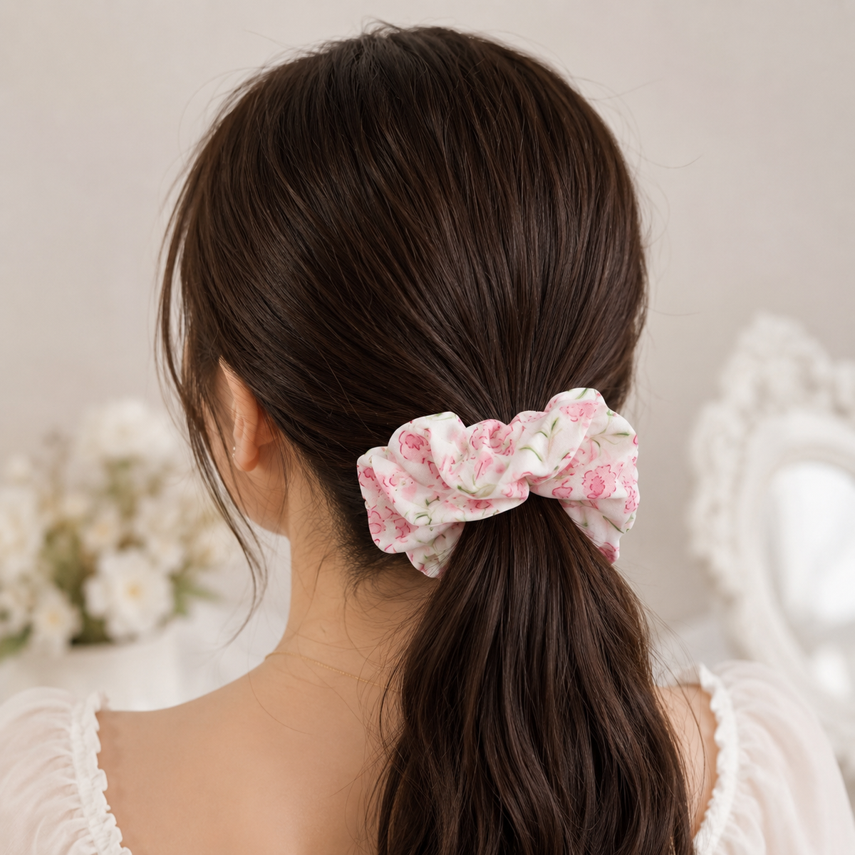 Pink Floral Big Scrunchie