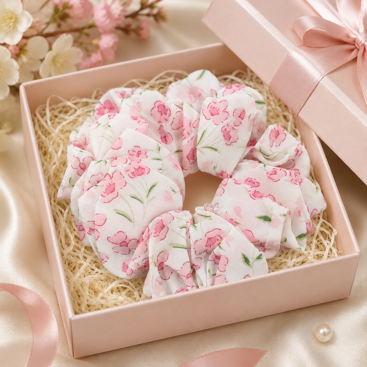 Pink Floral Big Scrunchie