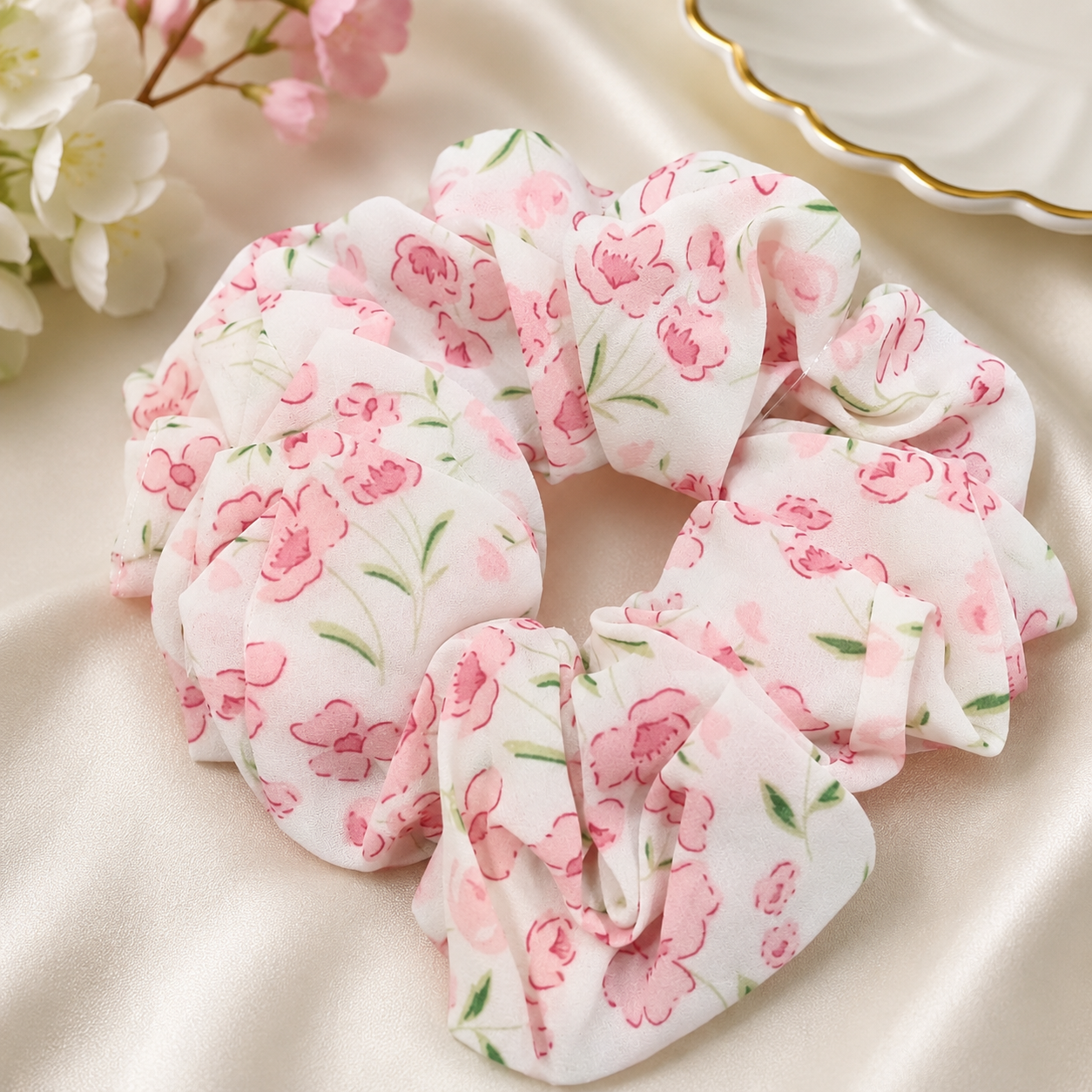 Pink Floral Big Scrunchie