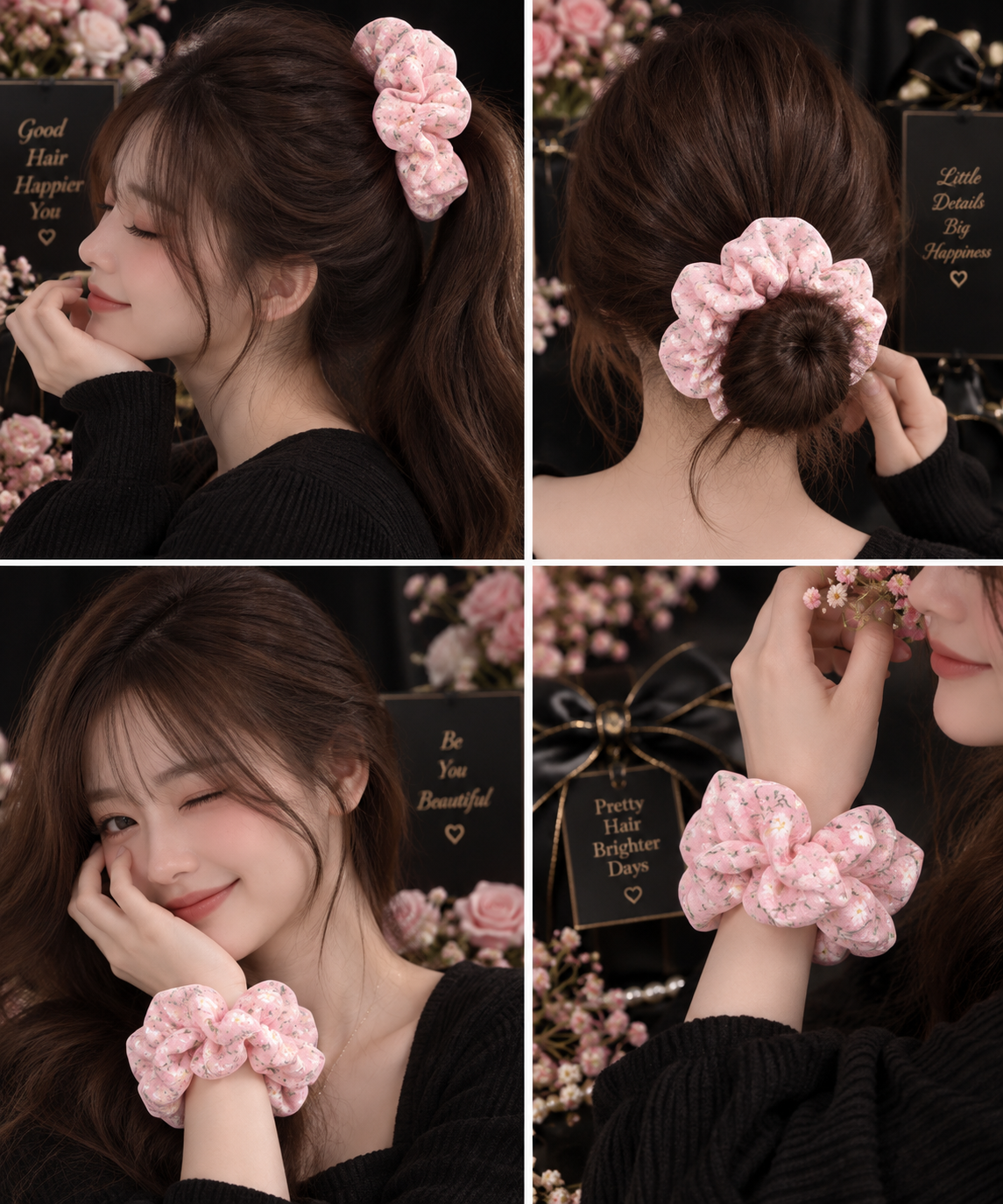 Pink Floral Print Big Scrunchie