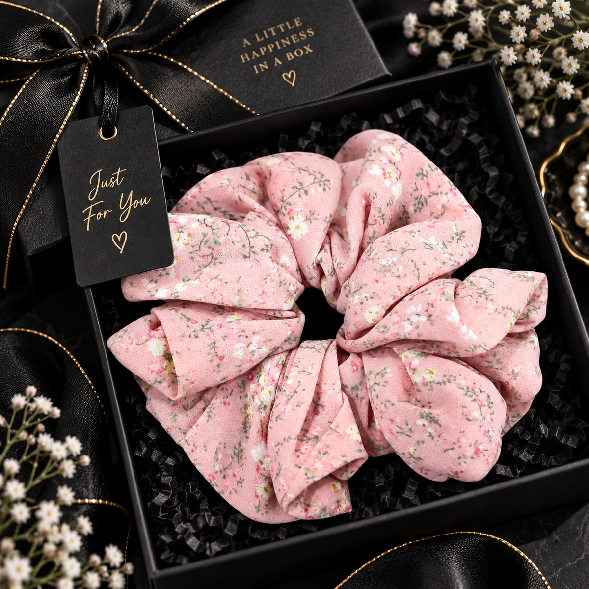 Pink Floral Print Big Scrunchie