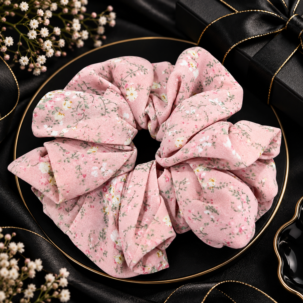 Pink Floral Print Big Scrunchie