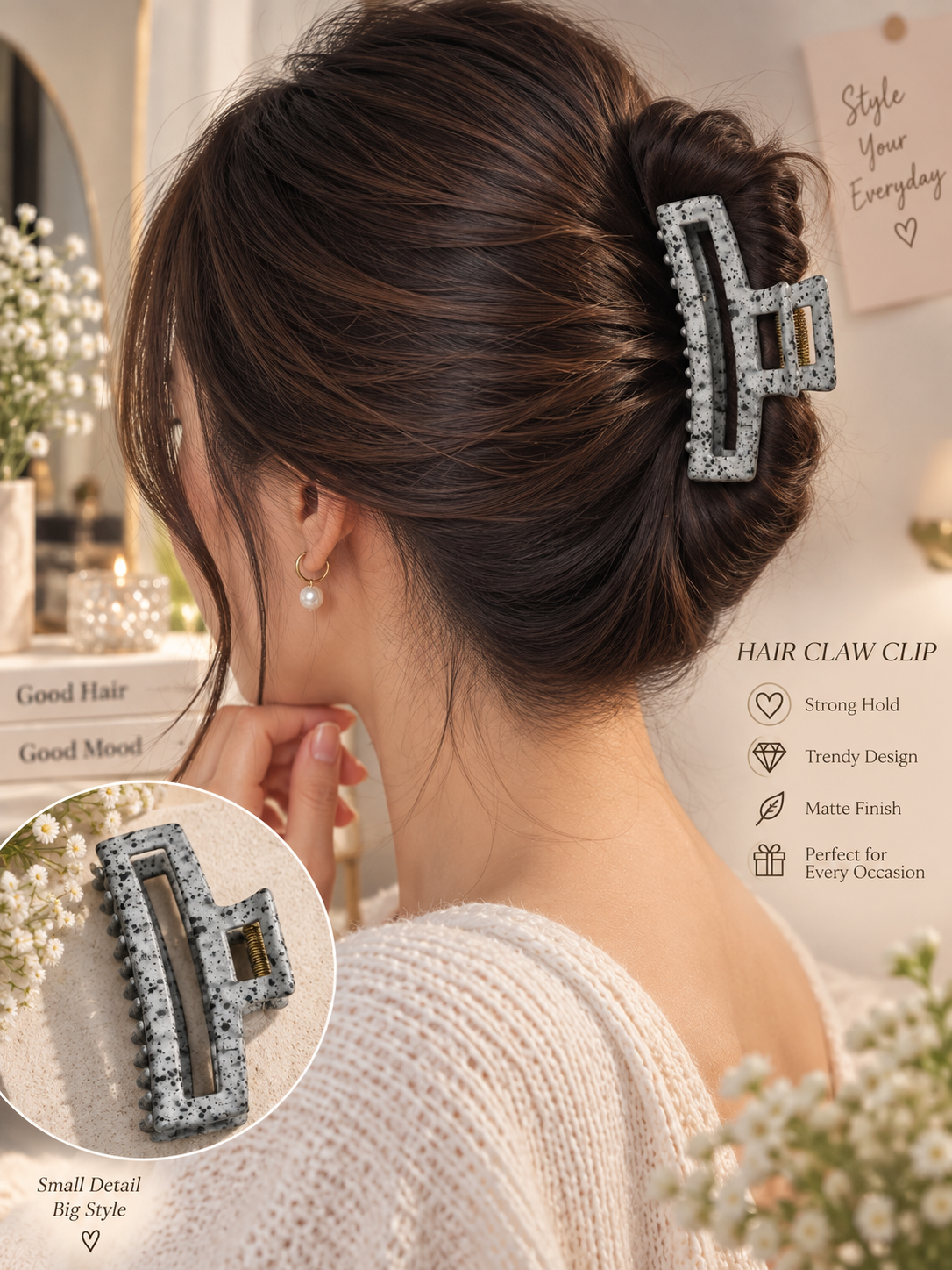 Grey Speckled Hair Claw Clip