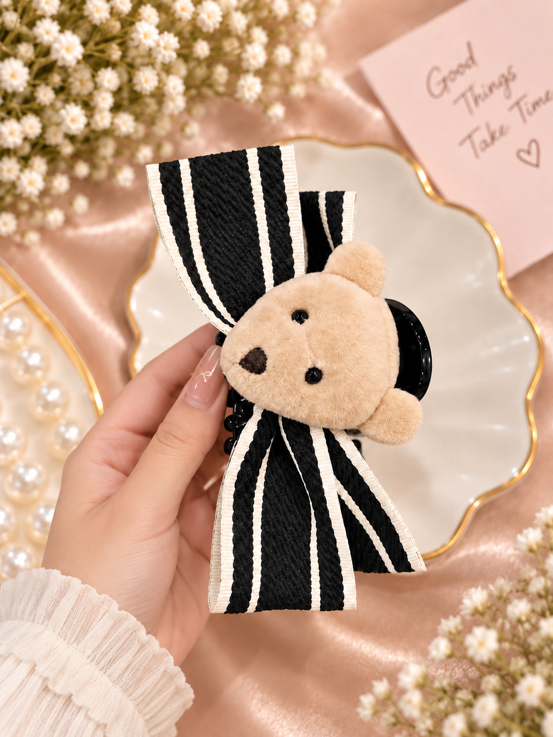 Black Stripe Teddy Hair Clutcher