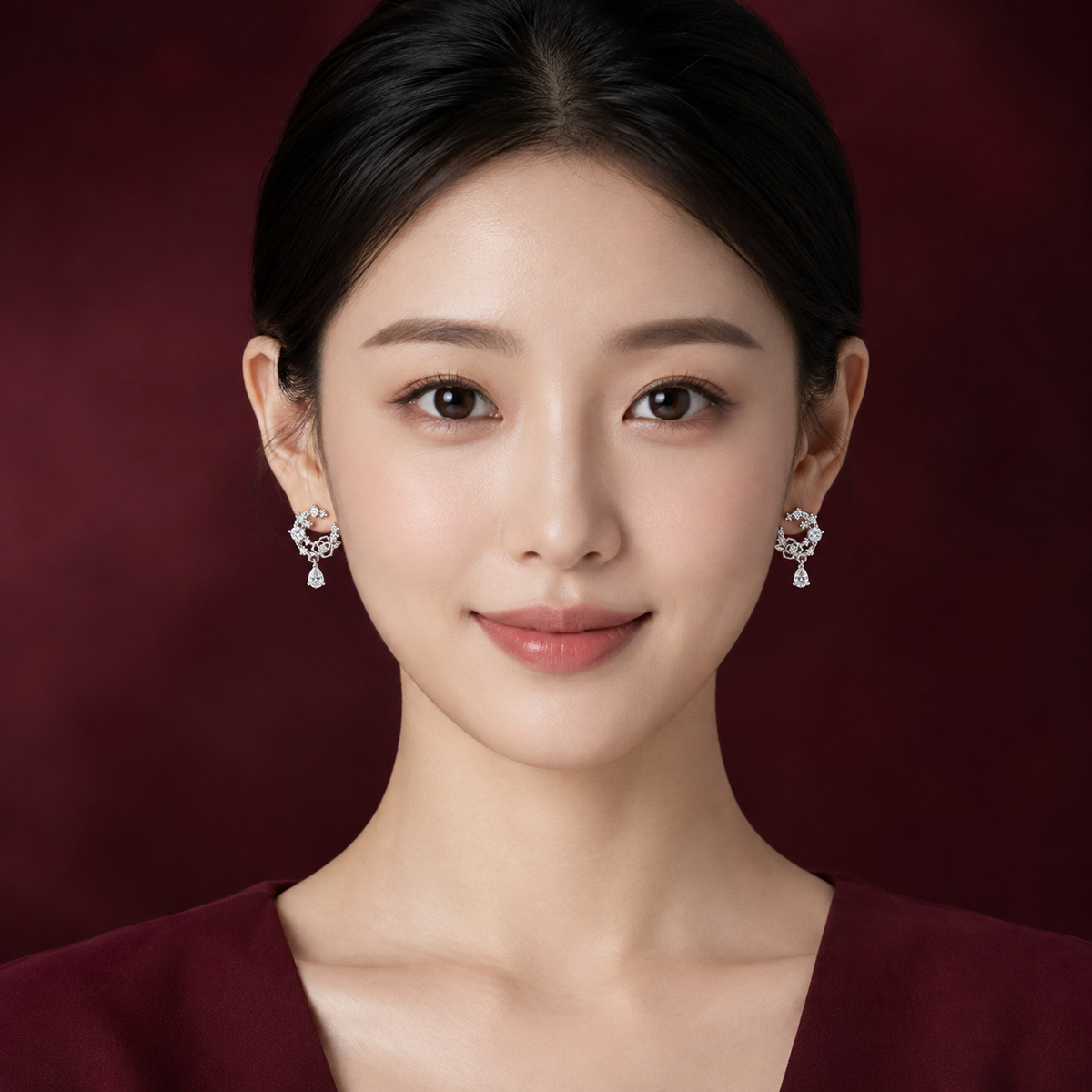 Silver Crystal Floral Rose Drop Earrings for Women