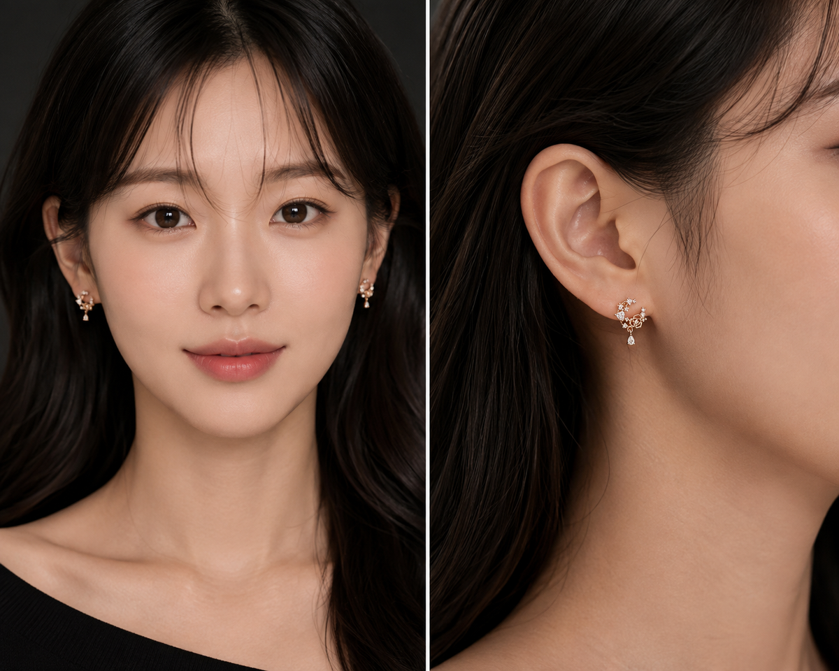 Rose Gold Crystal Floral Drop Earrings for Women