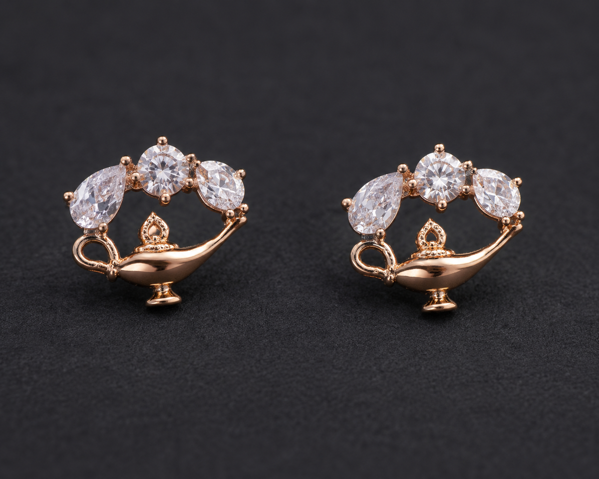 Rose Gold Crystal Genie Lamp Stud Earrings for Women