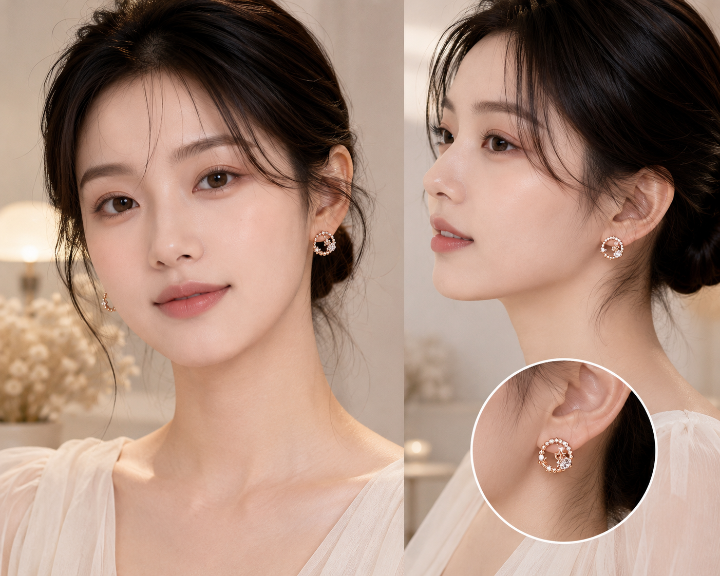 Rose Gold Crystal Floral Hoop Earrings for Women