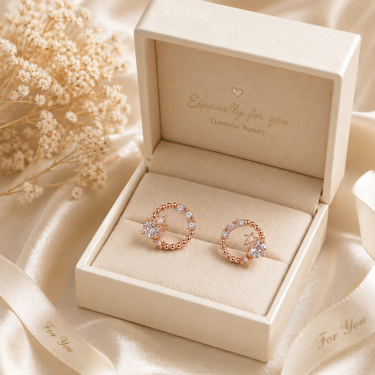 Rose Gold Crystal Floral Hoop Earrings for Women