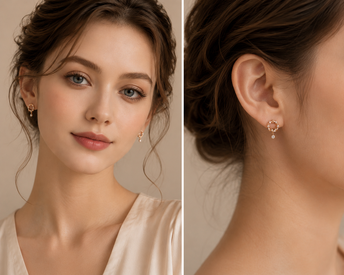 Rose Gold Leaf & Crystal Hoop Drop Earrings for Women