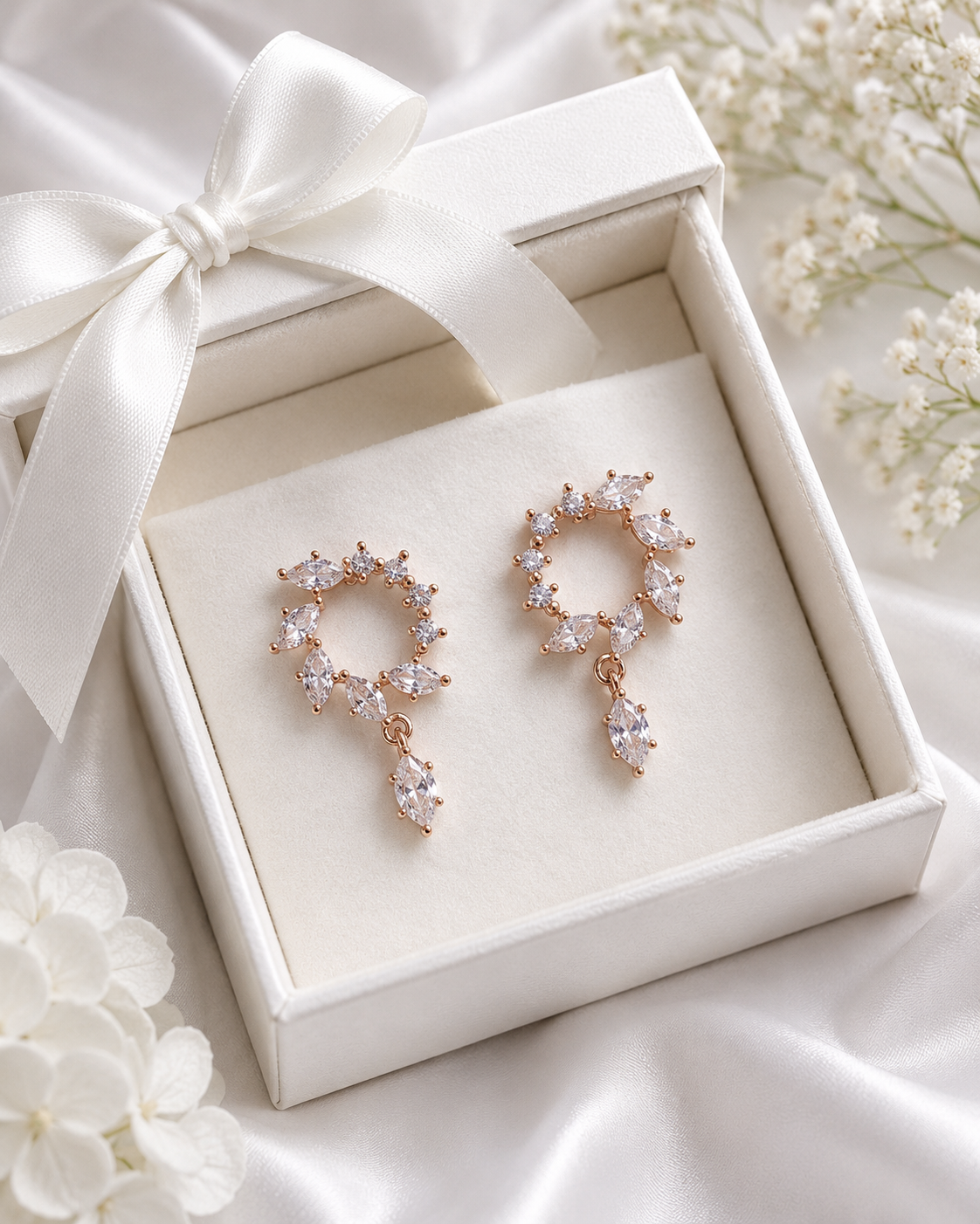 Rose Gold Crystal Leaf Hoop Drop Earrings for Women
