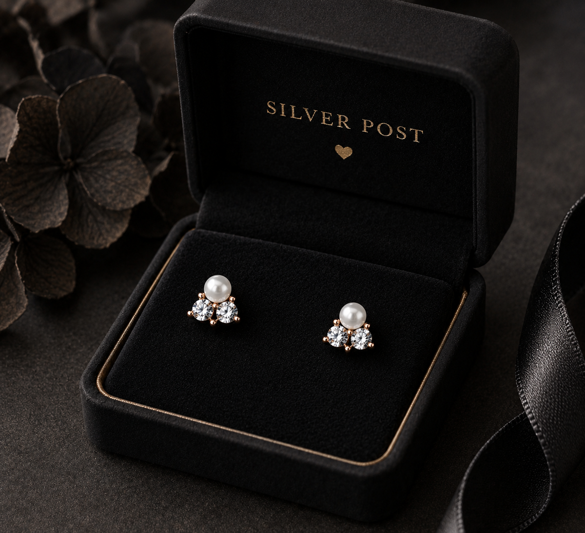 Pearl & Crystal Floral Stud Earrings for Women