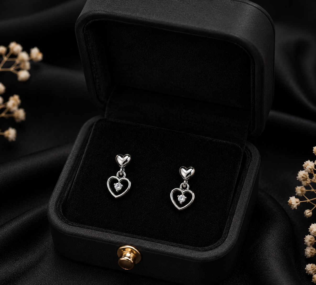 Double Heart Crystal Drop Earrings for Women